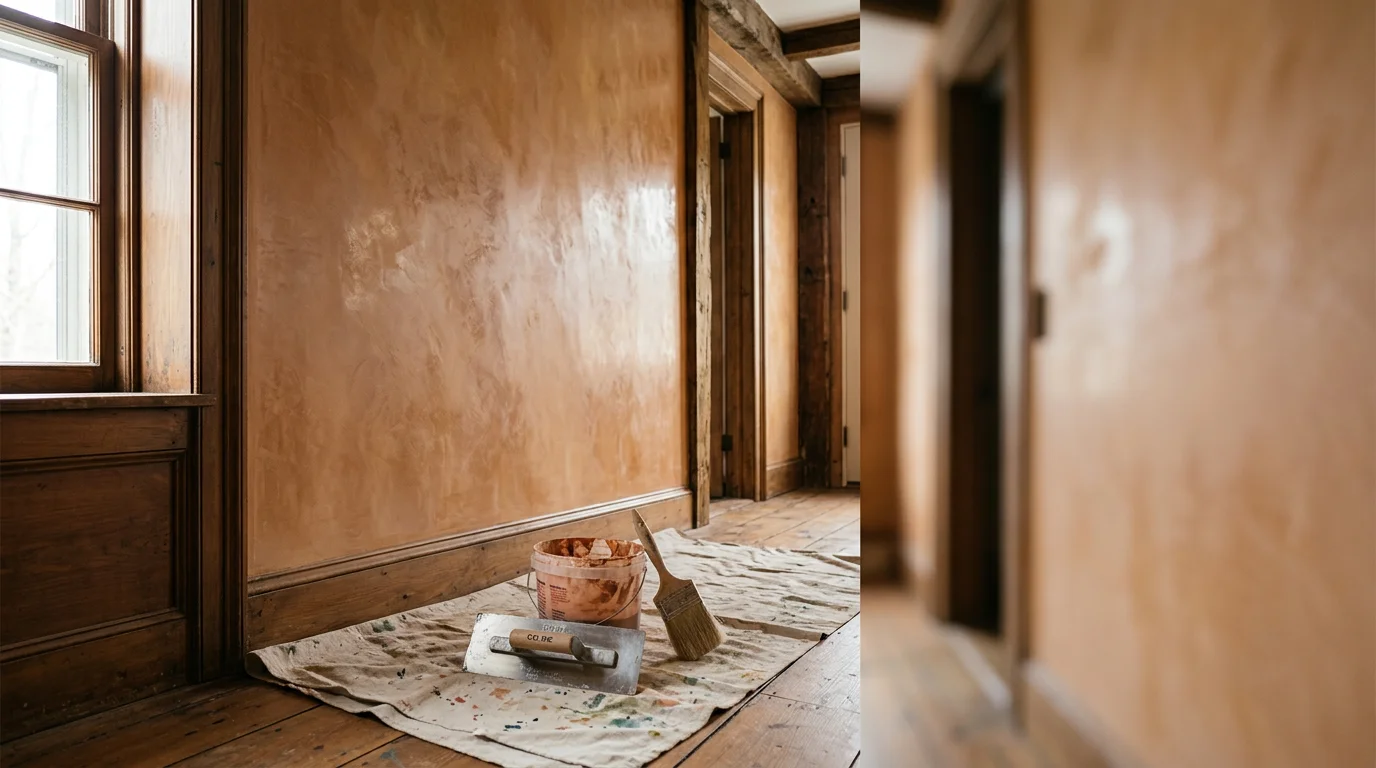 Venetian plaster finish applied to residential interior wall