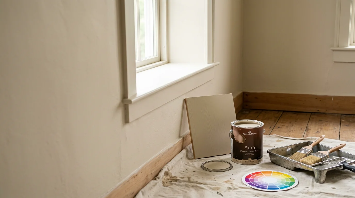Interior of a Kerhonkson home showing a finished decorative color design with coordinated wall, trim, and ceiling tones. Natural light from large windows highlights the depth and consistency of the applied finish.